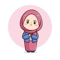 süß Hijab Mädchen Gefühl dankbar kawaii Chibi vektor