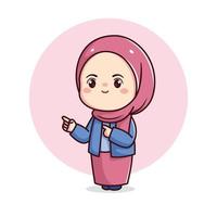 süß Hijab Mädchen mit zeigen Finger kawaii Chibi vektor