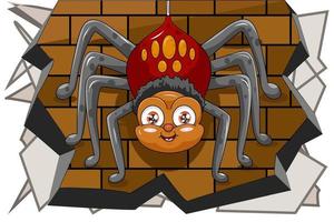 eine männliche Spinne niedlich, die an der Wand hängt, entwerfen Tierkarikaturvektorillustration vektor