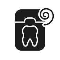 Dental Zahnseide Silhouette Symbol. Oral Hygiene Glyphe Piktogramm. Zahnheilkunde Behandlung, Dental Pflege und Oral Medizin Symbol. Zähne Pflege unterzeichnen. sauber Mund Ausrüstung. isoliert Vektor Illustration.