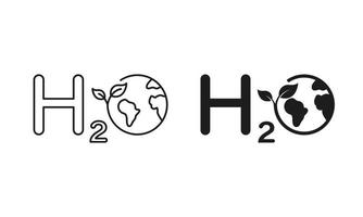 h2O ekologi linje och silhuett ikon uppsättning. eco vatten kemi formel med klot och blad symbol samling på vit bakgrund. aqua med jord natur miljö. isolerat vektor illustration.