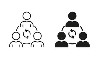 Zusammenarbeit Silhouette und Linie Symbol Satz. Mannschaft Arbeit von Menschen Gruppe Piktogramm. Sozial Kommunikation und Geschäft Zusammenarbeit, Gemeinschaft Verbindung Symbol. editierbar Schlaganfall. isoliert Vektor Illustration.