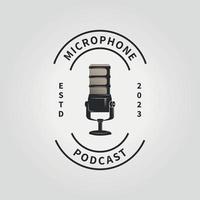 einfach Emblem Mikrofon Podcast Logo Symbol Linie Kunst Jahrgang Vektor Illustration Design