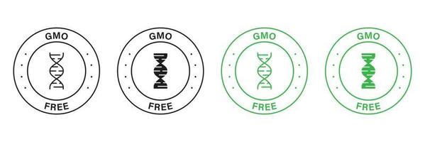 fri gmo grön och svart stämpel uppsättning. naturlig icke gmo mat märka. Nej genetiskt ändrad Ingredienser tecken. bio eco mat för vegan logotyp. vegetarian organisk produkt klistermärke. isolerat vektor illustration.