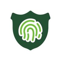 Fingerabdruck mit Schild Silhouette Symbol. Privatsphäre Schutz Glyphe Piktogramm. biometrisch Identifizierung Symbol. Passwort Zugriff durch Identität Finger drucken. isoliert Vektor Illustration.