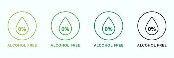 alkohol fri produkt linje grön och svart ikoner uppsättning. släppa, liten droppe i runda översikt klistermärke av alkoholfri. icke alkohol tecken. Nej innehålla alkohol i naturlig kosmetisk. isolerat vektor illustration.