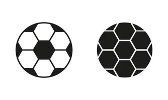 fotboll boll svart silhuett och linje ikon uppsättning. fotboll boll för spela sporter spel fast och översikt symbol samling på vit bakgrund. isolerat vektor illustration.