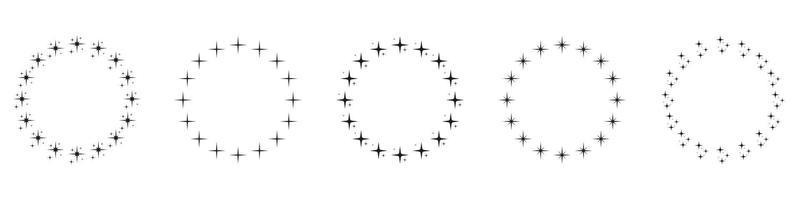stjärnor i cirkel form silhuett ikon uppsättning. cirkulär dekor prydnad ikon på vit bakgrund. modern runda tilldela ram med svart stjärnor piktogram. isolerat vektor illustration.