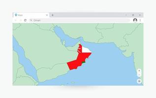 Browser Fenster mit Karte von Oman, suchen Oman im Internet. vektor