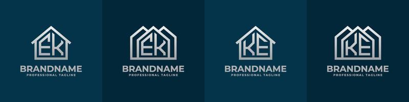 Brief ek und ke Zuhause Logo Satz. geeignet zum irgendein Geschäft verbunden zu Haus, echt Anwesen, Konstruktion, Innere mit ek oder ke Initialen. vektor