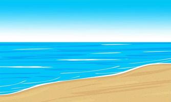 ein Strand Szene mit ein Blau Himmel und ein Sand Strand. Sommer- Landschaft mit Ozean oder Meer. vektor