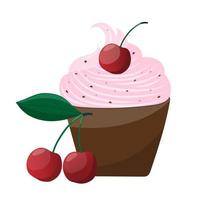 Cupcake mit ein Paket mit Schokolade Belag und Kirschen. köstlich Nachtisch, Süßwaren Kuchen. vektor