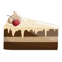 ein Stück von Kuchen mit Schokolade zerbröckeln, Vanille Glasur und Kirsche auf ein Weiß Hintergrund. Süßwaren behandeln, Brownie. vektor