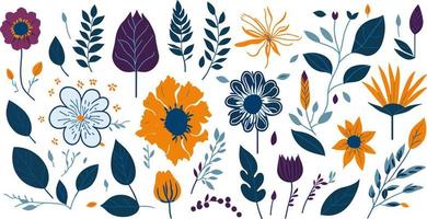 Aktualisierung Ihre Designs mit ein atemberaubend einstellen von eben Farbe Blumen- Elemente vektor