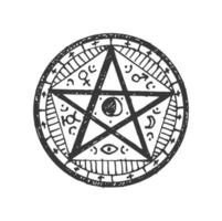 Sonne Mauerwerk Symbol, Magie Stern, Mystiker Kreis Münze vektor