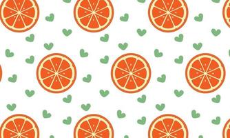 Orange Scheibe Obst und Grün Liebe nahtlos Muster zum Ihre Hintergrund und Hintergrund vektor