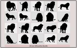 Löwe Schattenbild, Löwen einstellen Vektor, afrikanisch Löwe Silhouetten Satz, Löwe und Löwe Jungtier Raubtier schwarz Silhouette Tier vektor