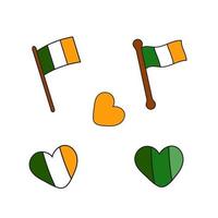 Patricks Tag Flagge, Herz Vektor Illustration isoliert auf Weiß Hintergrund. Symbol Gekritzel irisch Flagge.