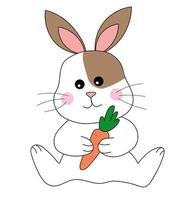 Hase mit ein Karotte im es ist Pfoten. Illustration Vektor Hase Tier zum Symbole, Aufkleber, Postkarten.