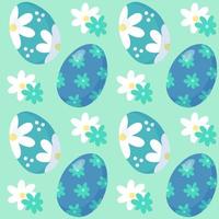 Muster nahtlos mit Blau Ostern Eier und Blumen. glücklich Ostern Urlaub Elemente. Frühling Ostern Muster Design zum Postkarte, Verpackung Papier, Textil, Hintergrund. vektor