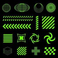 Strassenmode Element, retro futuristisch Satz, Grün y2k Element auf schwarz Hintergrund vektor