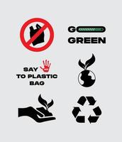gå grön hållbarhet ikon uppsättning symbol eco vänlig relaterad miljömässigt Nej plast väska för vår jord