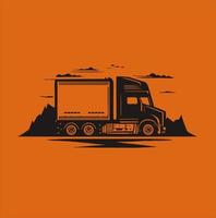 leverans skåpbilar. kommersiell lastbil uttrycka leverans service. lastbil vektor illustration, orange bakgrund