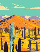 kaktusar i saguaro nationell parkera pima grevskap arizona wpa affisch konst vektor