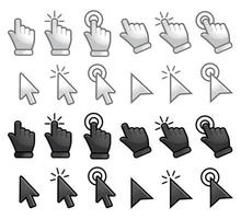 Computer-Mausklick-Cursor graue Pfeilsymbole gesetzt und Symbole laden. Cursor-Symbol. Vektor-Illustration. Mausklick-Cursor-Sammlung. vektor