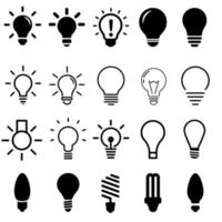 Birne Licht Vektor Symbole Satz. Lampe Symbol. Beleuchtung elektrisch Lampe Illustration Symbol. Idee Zeichen oder Logo.