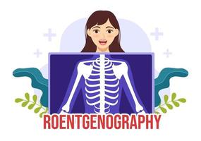 röntgenografi illustration med fluorografi kropp kolla upp procedur, röntgen läser in eller röntgen i hälsa vård platt tecknad serie hand dragen mallar vektor