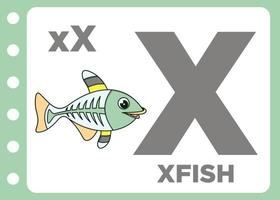 Brief x ist zum x Fisch Karikatur Alphabet vektor