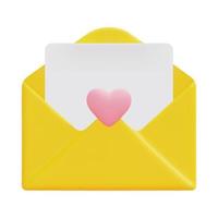 3d öffnen Briefumschlag Brief Symbol Vektor. Mail Brief mit Rosa Herz. minimal Design. 3d Liebe und Valentinstag Tag Konzept. isoliert auf Weiß Hintergrund. 3d Liebe Brief Symbol Vektor machen Illustration.