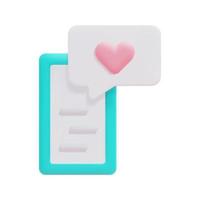 3d Smartphone mit Blase und Herz Design von Liebe Leidenschaft Symbol Vektor. Sozial Medien online Plattform Konzept, online Sozial Kommunikation auf Anwendungen. 3d Symbol Vektor machen Illustration.