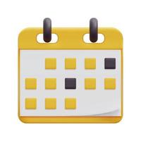 3d minimal Gelb Kalender Symbol Vektor. isoliert auf Weiß Hintergrund. 3d Planung, Tag Monat Jahr Zeit Konzept. Karikatur minimal Stil. 3d Kalender Datum Symbol Vektor machen Illustration.
