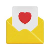 3d Mail Briefumschlag mit Brief und Herz Symbol Vektor. isoliert auf Weiß Hintergrund. 3d Liebe, Hochzeit und Valentinstag Tag Konzept. Karikatur minimal Stil. 3d Email Symbol Vektor machen Illustration.