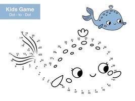 punkt till punkt spel. söt tecknad serie val. hav djur. lära sig tal. pedagogisk pussel. tryckbar aktivitet sida för barn. ansluta de prickar och Färg. vektor illustration
