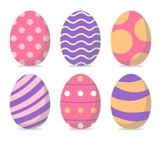 samling av färgad påsk ägg. rosa, lila, beige. vektor illustration i platt stil