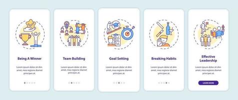 Motivierende Inhaltstypen Onboarding des Bildschirms der mobilen App-Seite mit Konzepten vektor