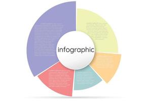 infographic mall för företag information presentation. vektor cirklar och sektor element. modern procent arbetsflöde diagram. Diagram Rapportera planen 5 ämnen