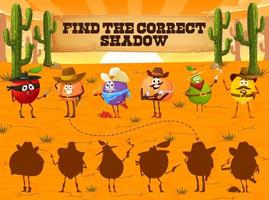 finden das richtig Schatten von Karikatur Obst Cowboys vektor