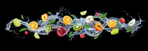 Wasser Welle Spritzen mit Früchte, Saft Hintergrund vektor