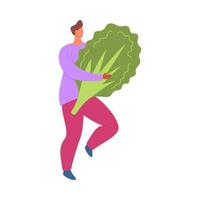 Karikatur Farbe Charakter Junge halten Grüner Salat Essen und Diät vegan gesund Konzept. Vektor