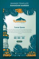 Ramadan kareem Banner Vorlage mit Monstera Blätter und Moschee Minarett im Hand gezeichnet Design vektor