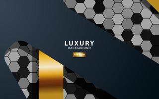 Luxus Prämie schwarz und Gold Überlappung Schichten Hintergrund Banner Design. realistisch golden Licht bewirken auf texturiert Hexagon Hintergrund. vektor