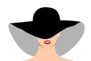 Vektor Illustration Porträt sexy Frau tragen groß Hut mit rot Lippen, Weiß Hintergrund