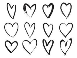 hand dragen kärlek hjärta samling. klotter hjärtan. isolerat på vit bakgrund. vektor illustration