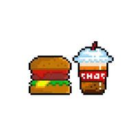 Burger und Schokolade trinken im Pixel Kunst Stil vektor