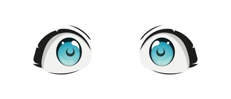 glücklich Anime Stil groß Blau Augen mit funkelt. Hand gezeichnet Vektor Illustration. isoliert auf Weiß Hintergrund.