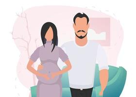 Mann und schwanger Frau. Banner auf das Thema von Paar Jet Baby. positiv und bewusst Schwangerschaft. Vektor im Karikatur Stil.